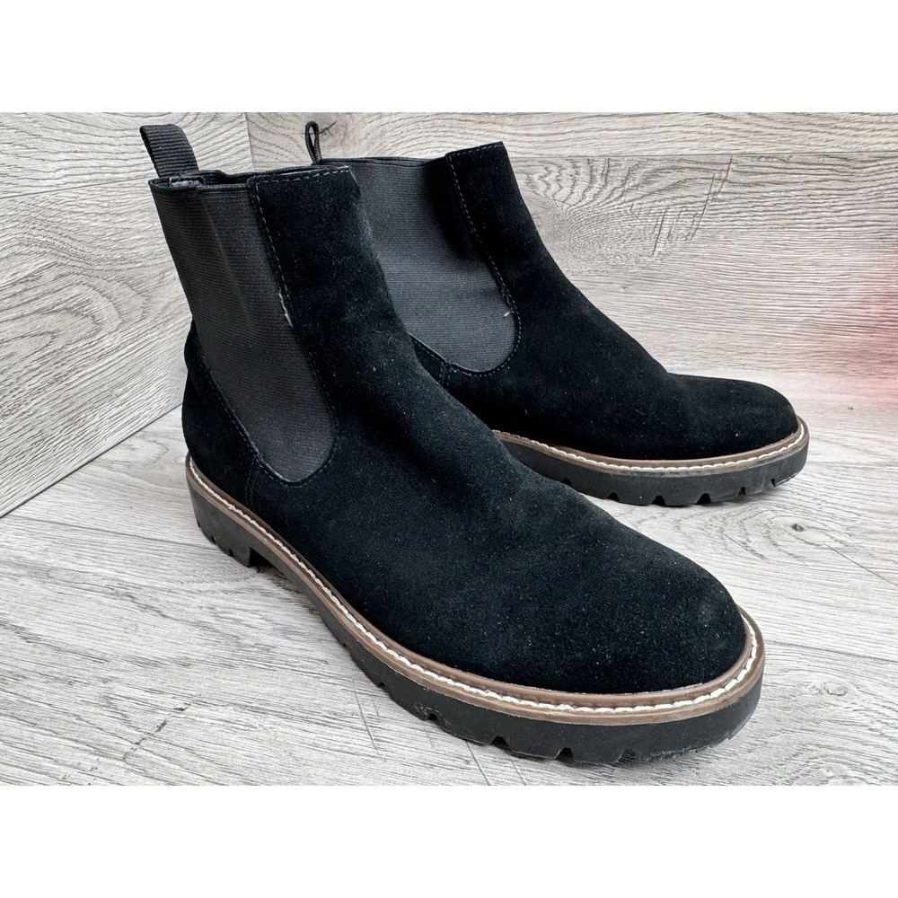 Dolce Vita Boots Pepper Chelsea Black Suede Leather Chunky Pull On Women 9.5